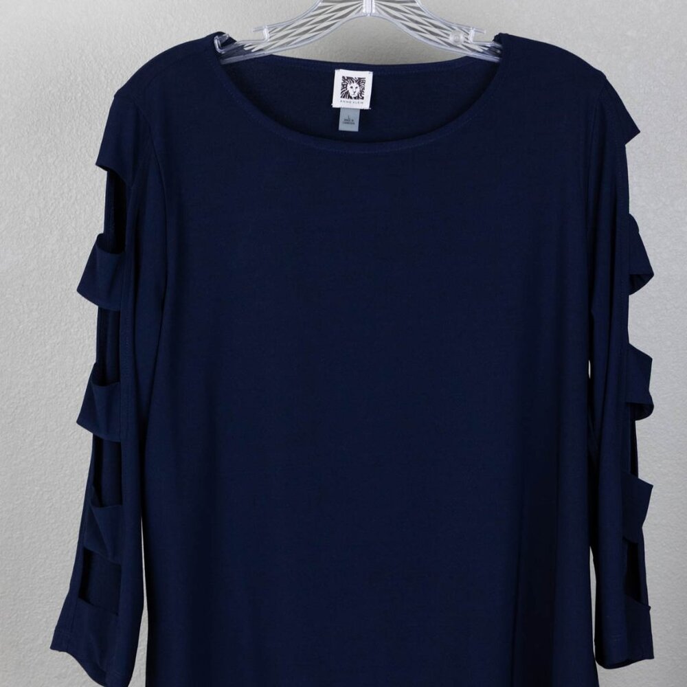 💙 Anne Klein Navy Cutout Sleeve Top – L